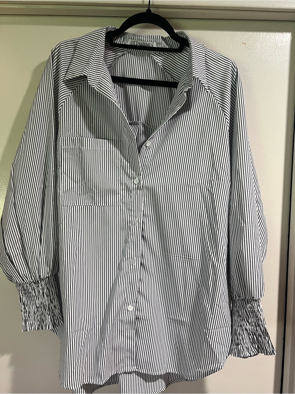 Women's Black & White Striped Button-Front Blouse